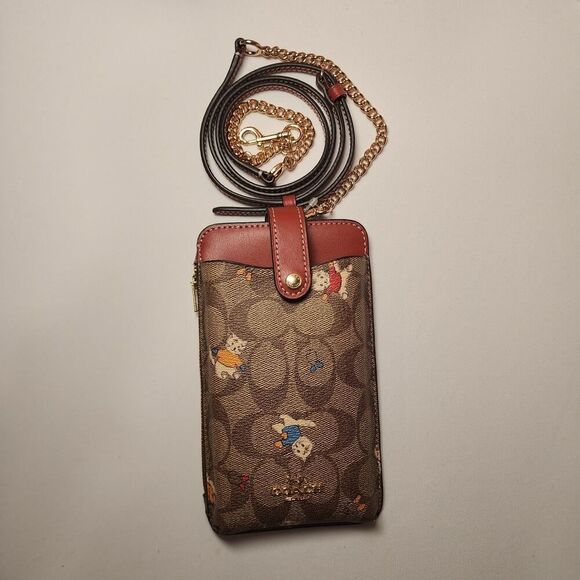 NWT CF313 Coach Phone Crossbody In Signature Canvas With Cat Mittens Print - Picture 1 of 4